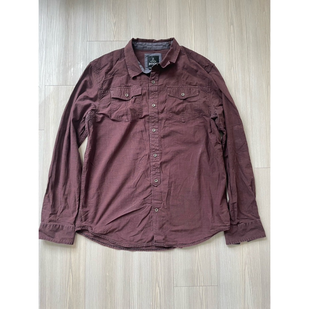 PrAna Men's Maroon Button Down Cotton Long Sleeve Size Large